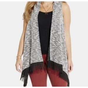 Jessica Simpson Oversized Knit Fringe Vest‎ Speckled Black/White Womens Size S